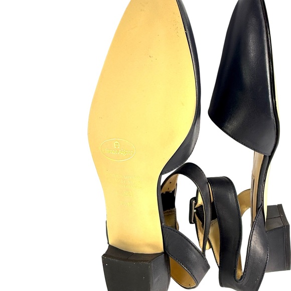 Etienne Aigner Black Leather Flats with Ankle Strap - Picture 13 of 15